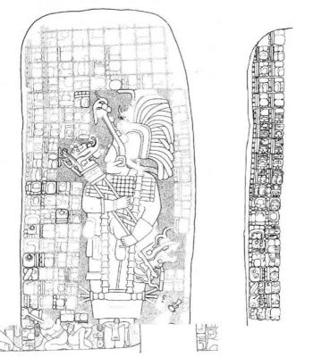 Іл. 70: Стела 1 з Коба. Загальний вигляд задньої сторони та “наддовга дата”.… Іл. 70: Стела 1 з Коба. Загальний…