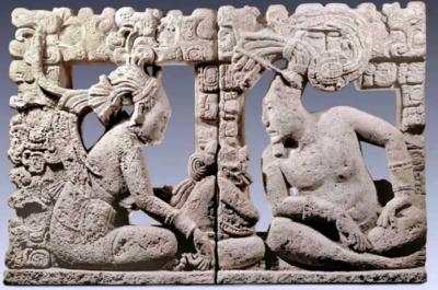 Іл. 84: Іцамна Кокаах (праворуч), Іш Чель (ліворуч) та птахоподібне божество… Іл. 84: Іцамна Кокаах (праворуч), Іш…