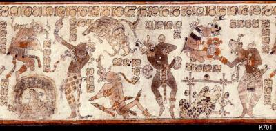 Іл. 110: Духи-супутники ва’й. Розпис на келиху.Justin Kerr. MayaVase Database… Іл. 110: Духи-супутники ва’й. Розпис…