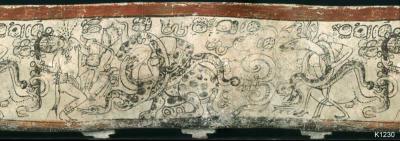 Іл. 111: Духи-супутники ва’й. Розпис на келиху.Justin Kerr. MayaVase Database… Іл. 111: Духи-супутники ва’й. Розпис…