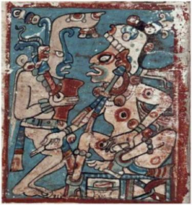 Іл. 128: Ху’ун Ахав і Бог Маїсу.Дрезденський кодекс, стор. 29 (50), ІІа. Іл. 128: Ху’ун Ахав і Бог…