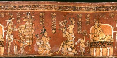 Іл. 130: Фрагменти міфу про Ху’ун Ахава. Розписний келих з Художнього музею… Іл. 130: Фрагменти міфу про Ху’ун…