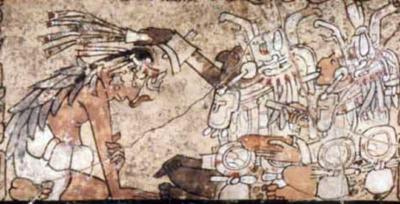 Іл. 155: Сцена ініціації. Фрагмент розпису на таці.Justin Kerr. MayaVase… Іл. 155: Сцена ініціації. Фрагмент…