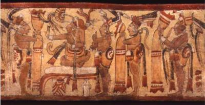 Іл. 191: Ах-к’ухууни з відрізами тканини навколо правителя. Justin Kerr.… Іл. 191: Ах-к’ухууни з відрізами…