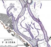 Рис. 2.5.6.4. Труханів острів на мапі 1850-хх рр. Чорторий перекрито загатою.… Рис. 2.5.6.4. Труханів острів на мапі…