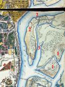 Рис. 2.5.6.5. Труханів та Долобецький (1) острови на мапі 1869 р. На верхівці… Рис. 2.5.6.5. Труханів та Долобецький…