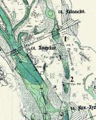 Рис. 2.5.7.12. Суч. Венеційський острів на мапі 1910 р.: 1 – Перша Русанівська… Рис. 2.5.7.12. Суч. Венеційський…
