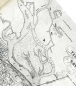 Рис. 2.5.8.4. Староріччя Десенки – Радосинь-Радунка на мапі Києва 1855 р.: 1 –… Рис. 2.5.8.4. Староріччя Десенки –…