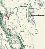Рис. 2.5.8.30. Урочище Горбачиха на мапі долини Дніпра 1910 р. 1 – колишня… Рис. 2.5.8.30. Урочище Горбачиха на…