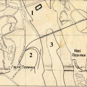Рис. 2.7.12.7. Видубичі на плані Києва 1935 р.: 1 – територія суч.… Рис. 2.7.12.7. Видубичі на плані Києва…
