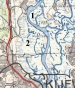 Рис. 2.7.6.2. Сучасний острів Великий Північний (1) та правобережна заплава… Рис. 2.7.6.2. Сучасний острів Великий…