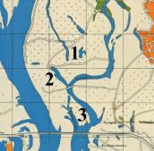 Рис. 2.7.7.12. Південна частина острова Муромець у Києві на німецькій мапі… Рис. 2.7.7.12. Південна частина…