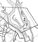 Рис. 2.7.8.5. 1 – Сучасне лівобережне заплавне урочище Горбачиха, 2 – північна… Рис. 2.7.8.5. 1 – Сучасне лівобережне…